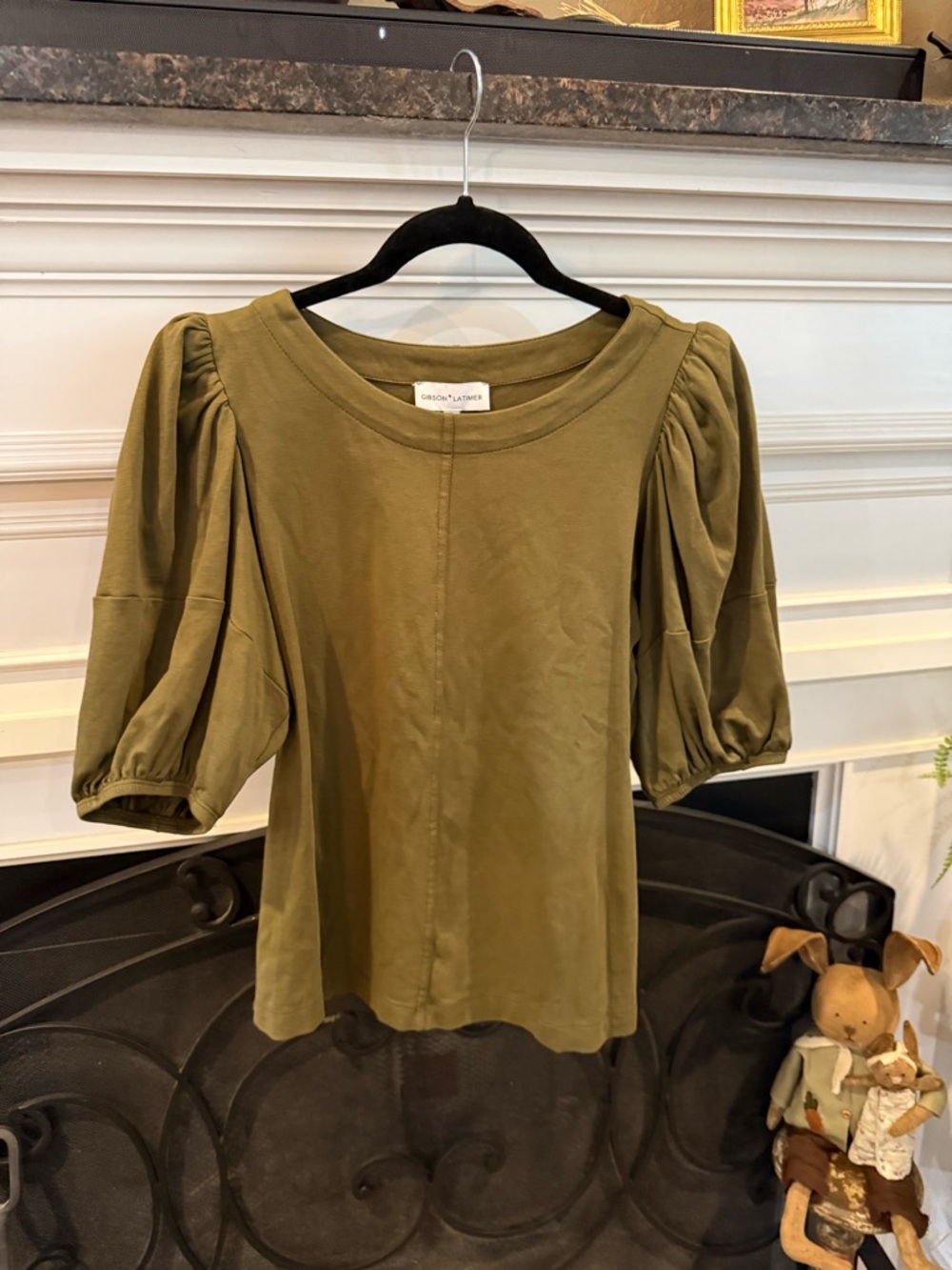 Gibson Latimer Olive Green Puff Sleeve Top